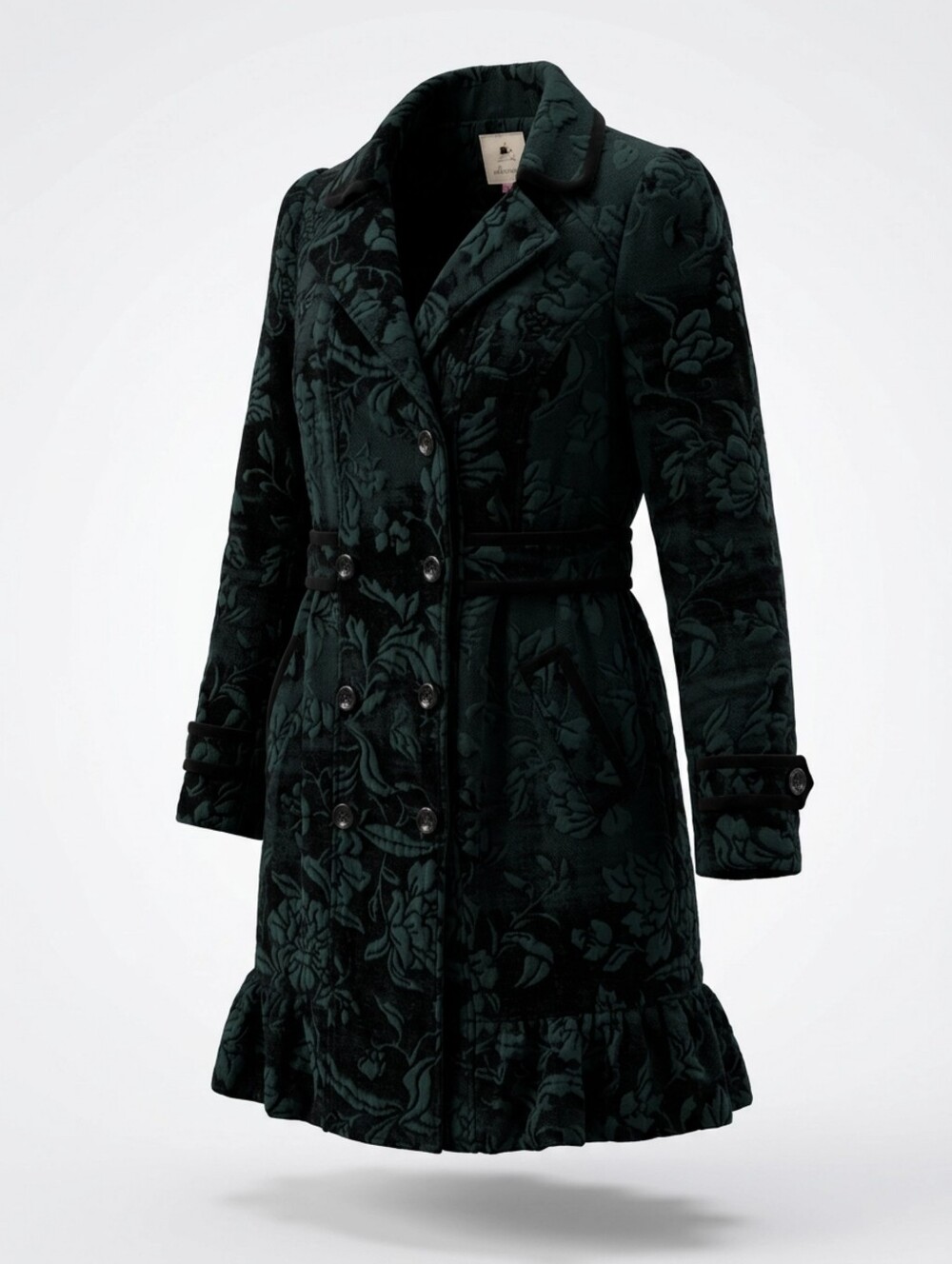 VTG Anthropologie Elevenses Brocade Ruffle Trench Co Size 12 - Picture 3 of 13